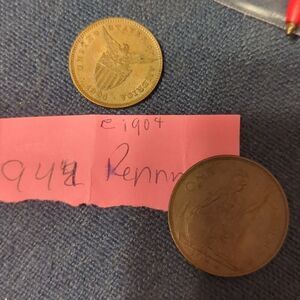 1935 Great Britain‎ Half Penny 1904 Philippines Half Centavo BU.